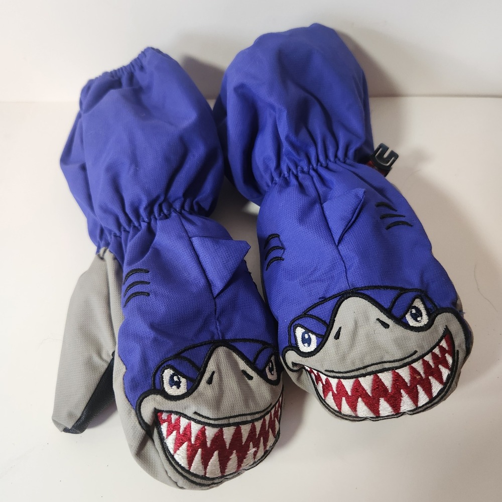 Kombi‎ Kids Blue Shark Mittens Insulated Winter Snow Mitts Size Medium M